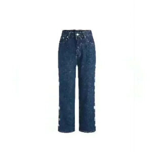 CIDER HIGH WAISTED Side Floral Embroidery Jeans  SIZE SMALL